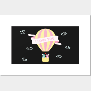 Cute Bunnies Hot Air Balloon Posters and Art